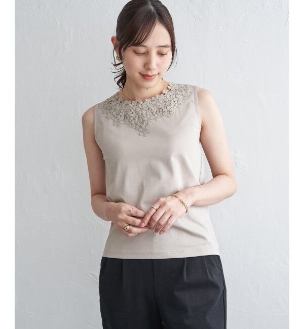ikka「【接触冷感／UVカット】コットンUSA前後レースタンクトップ」|タンクトップ|