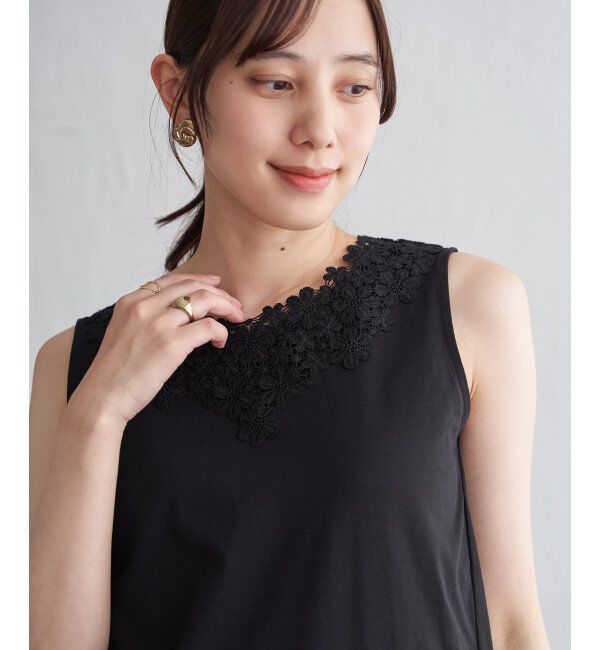 ikka「【接触冷感／UVカット】コットンUSA前後レースタンクトップ」|タンクトップ|