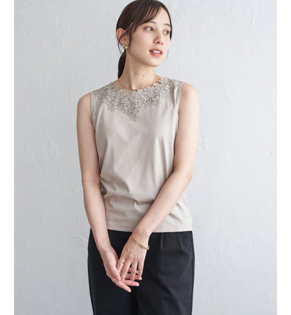 ikka「【接触冷感／UVカット】コットンUSA前後レースタンクトップ」|タンクトップ|