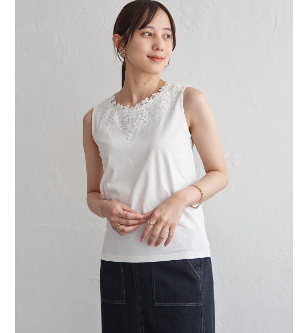 ikka「【接触冷感／UVカット】コットンUSA前後レースタンクトップ」|タンクトップ|