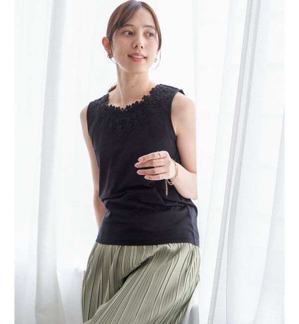 ikka「【接触冷感／UVカット】コットンUSA前後レースタンクトップ」|タンクトップ|