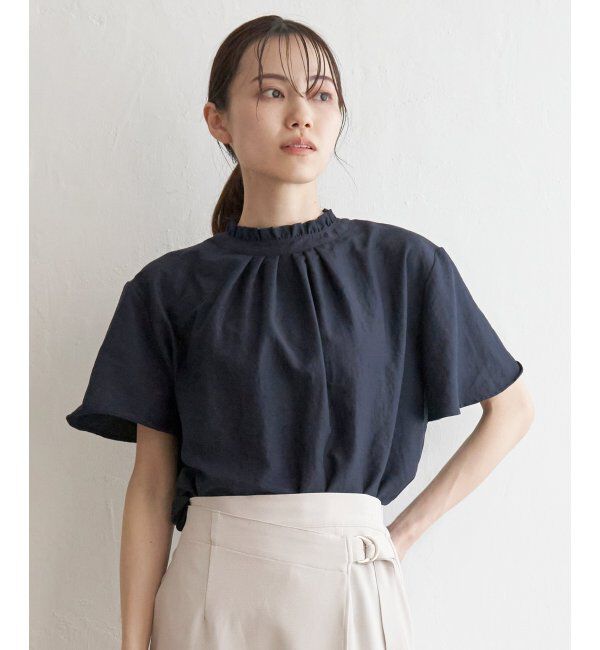 ikka「襟フリル2WAY半袖ブラウス」|シャツ・ブラウス|ネイビー