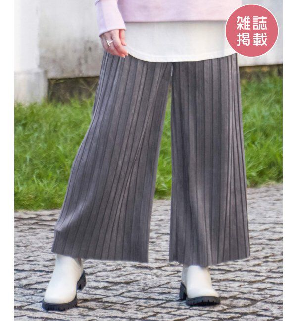 ikka「スエードライクプリーツワイドパンツ」|その他|コーヒー