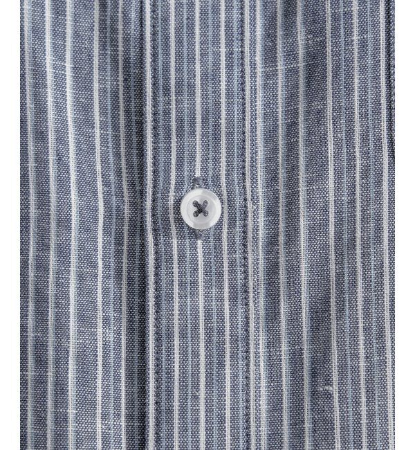 ikka「【吸水速乾】7分袖イージーケアリネンストライプシャツ」|シャツ・ブラウス|