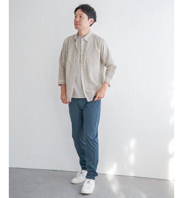 ikka「【吸水速乾】7分袖イージーケアリネンストライプシャツ」|シャツ・ブラウス|