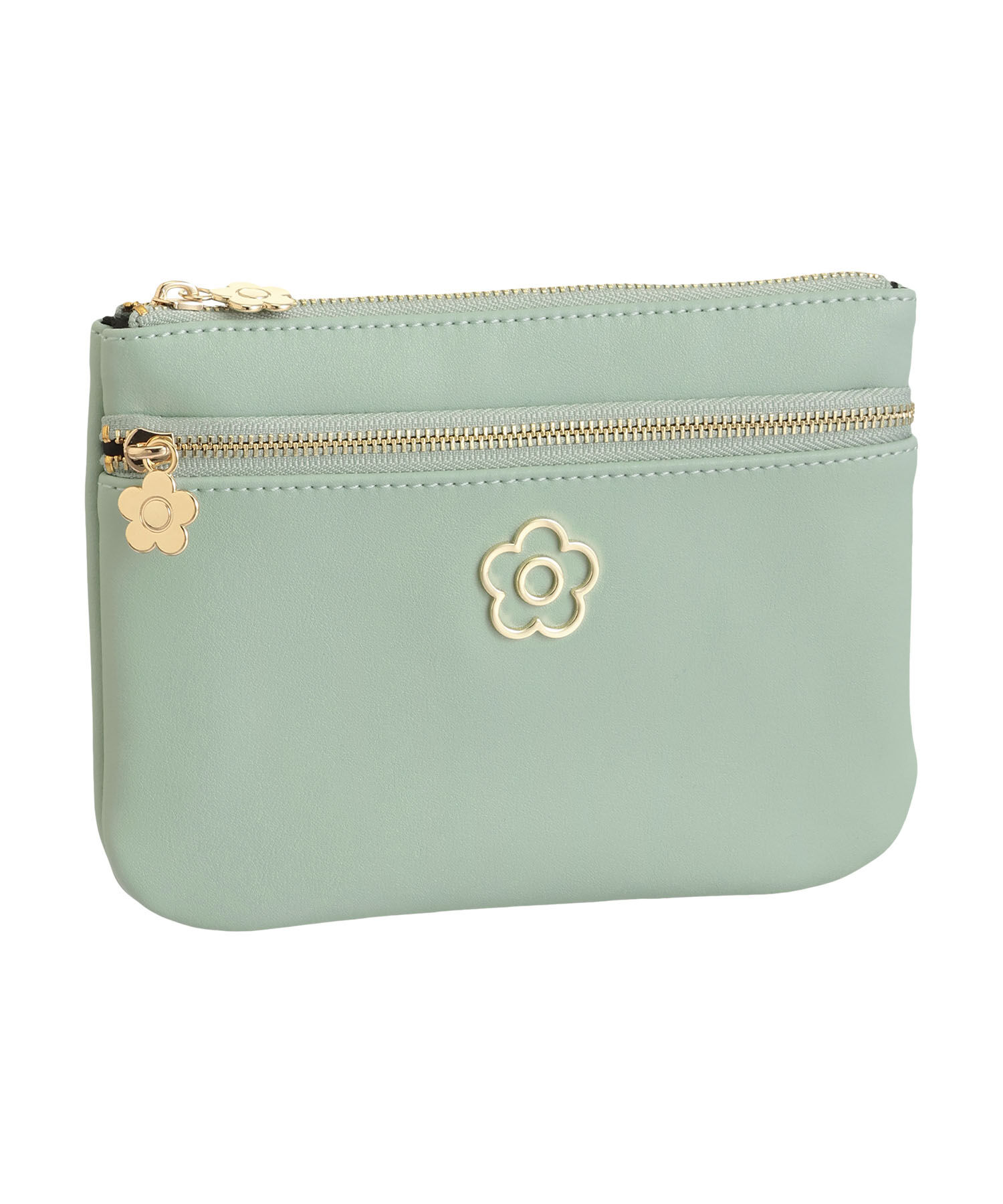 MARY QUANT「アウトラインメタルデイジー 2ファスナーポーチ」|ポーチ|ミント