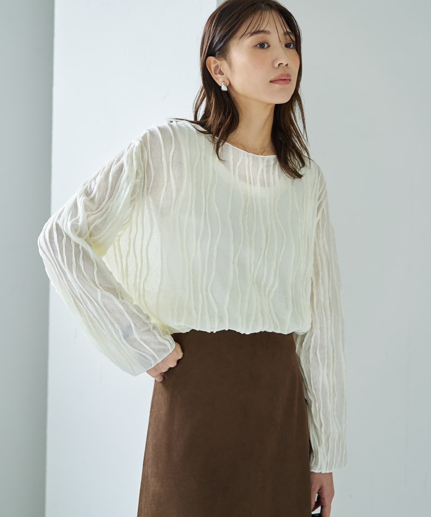 STYLE DELI「ウェーブラインガーゼトップス」|Tシャツ・カットソー|クリーム