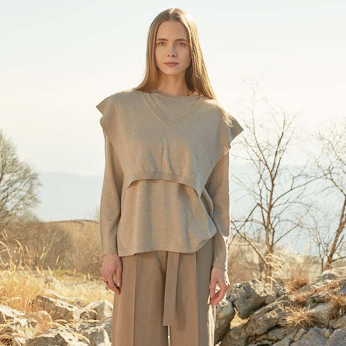 BACKYARD FAMILY「MIND マインド レイヤードニット 長袖 通販 レイヤード風 ニット プルオーバーニット」|ニット・セーター|