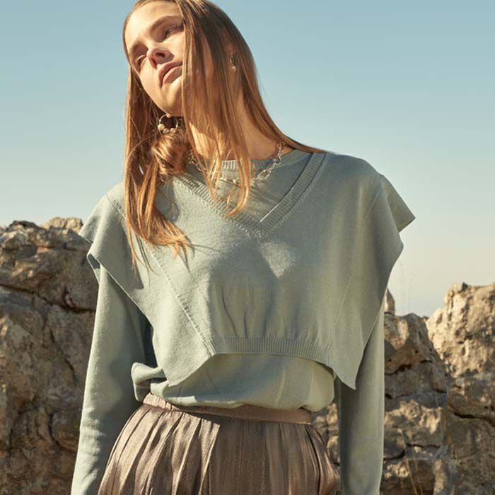 BACKYARD FAMILY「MIND マインド レイヤードニット 長袖 通販 レイヤード風 ニット プルオーバーニット」|ニット・セーター|