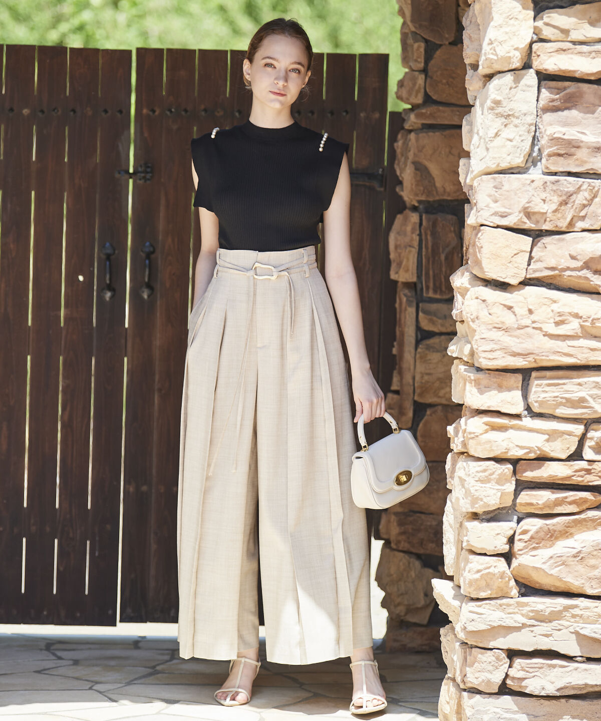 アンドクチュール「麻調プリーツワイドパンツ」|その他|