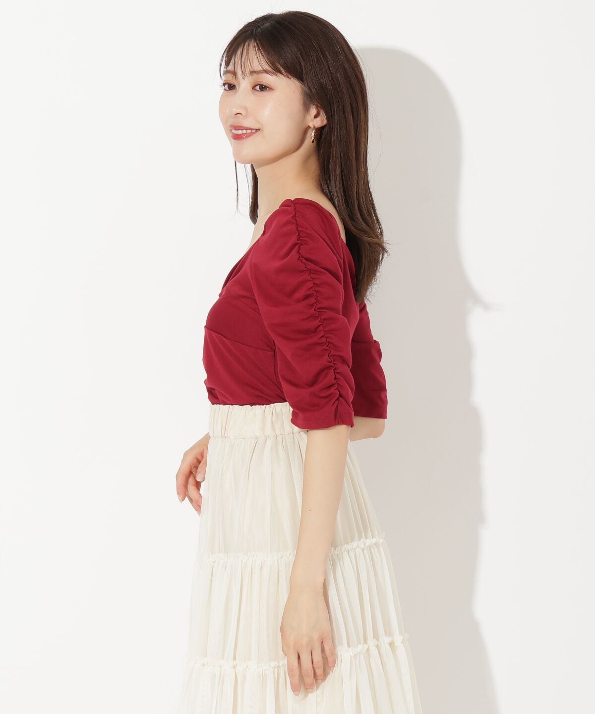 アンドクチュール「フロントクロスギャザーTシャツ」|Tシャツ・カットソー|