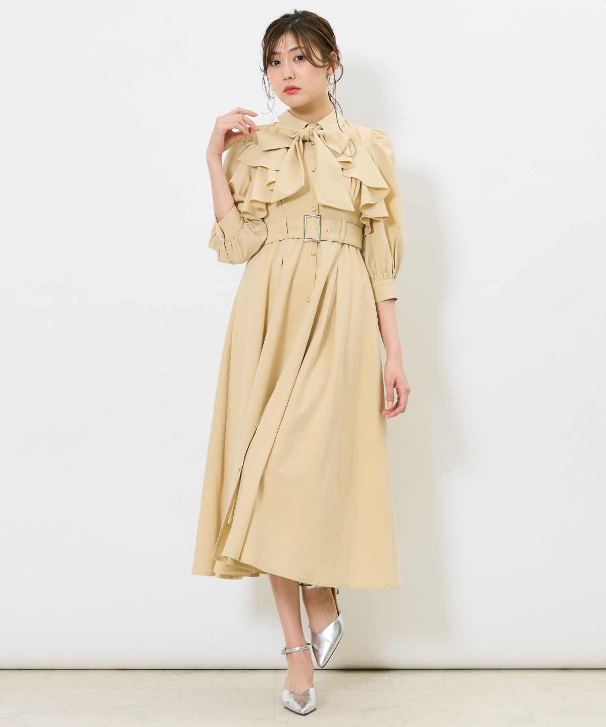 アンドクチュール「ストライプフリルケープワンピース」|ワンピース|