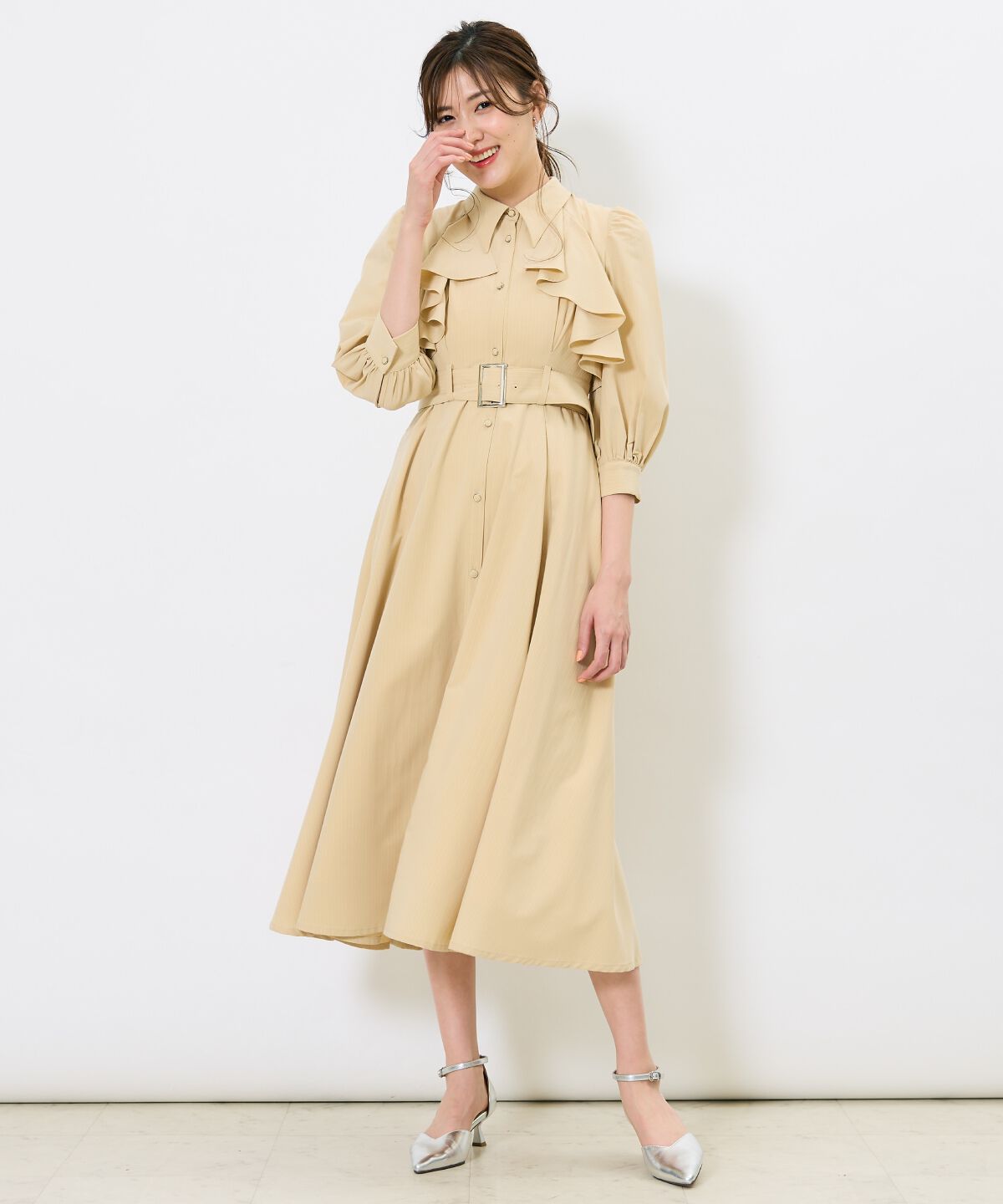 アンドクチュール「ストライプフリルケープワンピース」|ワンピース|