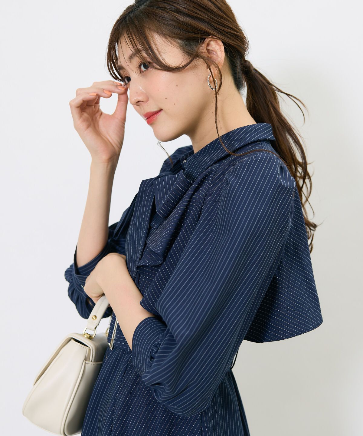 アンドクチュール「ストライプフリルケープワンピース」|ワンピース|