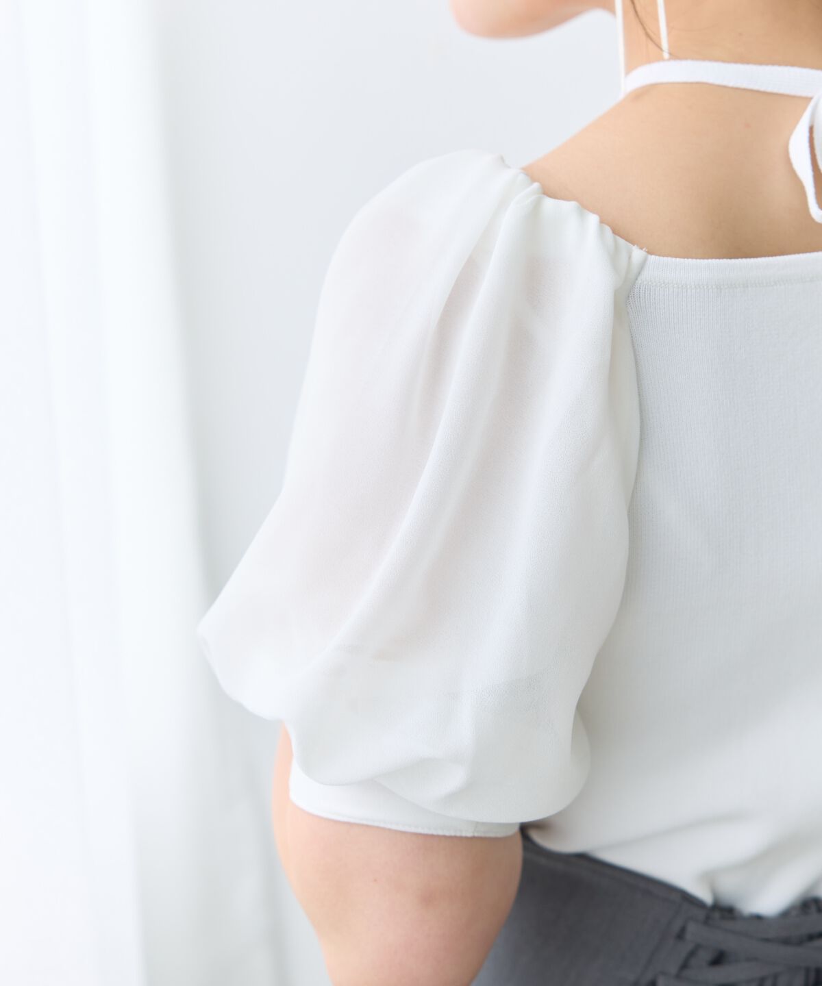 アンドクチュール「シアースリーブクロスネックプルオーバー」|Tシャツ・カットソー|