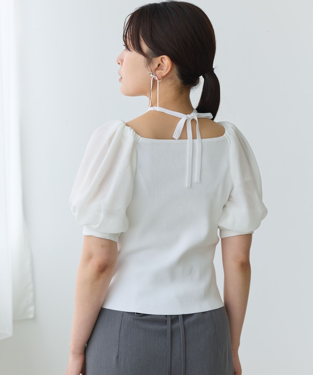 アンドクチュール「シアースリーブクロスネックプルオーバー」|Tシャツ・カットソー|