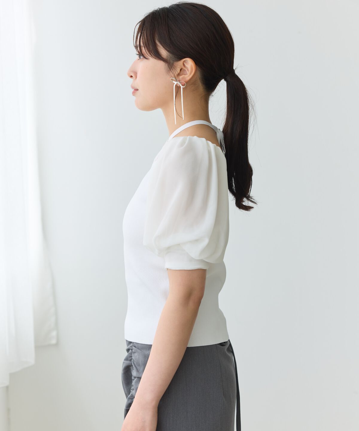 アンドクチュール「シアースリーブクロスネックプルオーバー」|Tシャツ・カットソー|