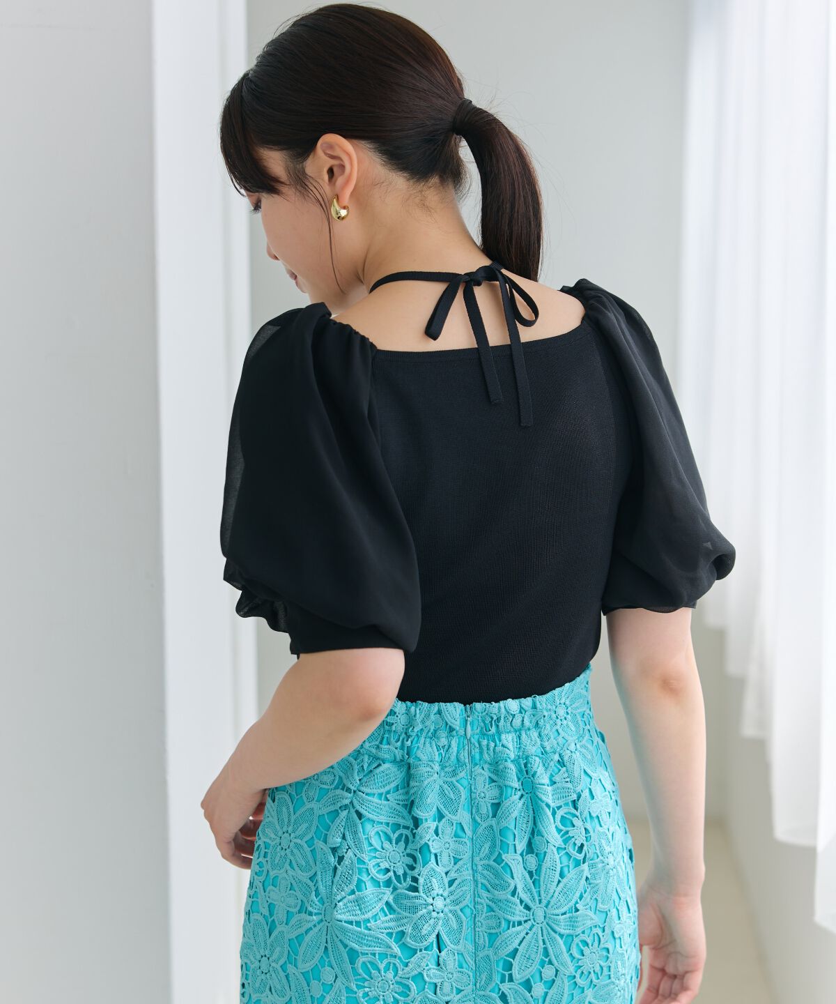 アンドクチュール「シアースリーブクロスネックプルオーバー」|Tシャツ・カットソー|