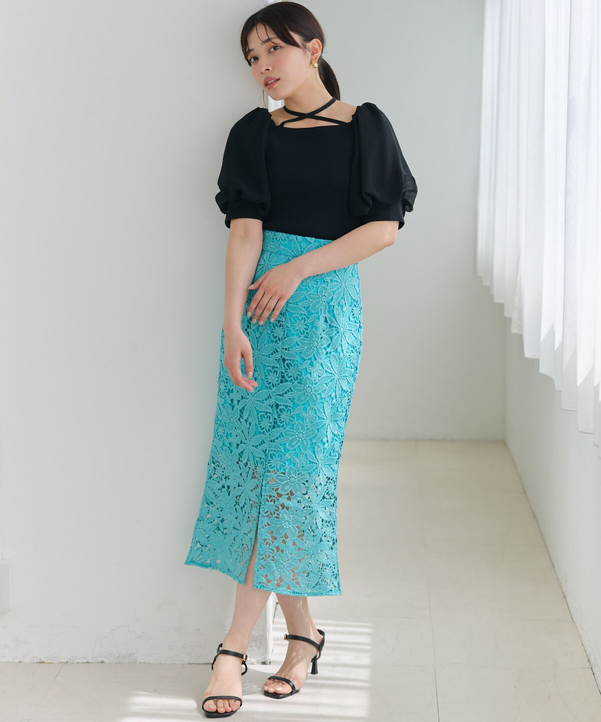 アンドクチュール「シアースリーブクロスネックプルオーバー」|Tシャツ・カットソー|