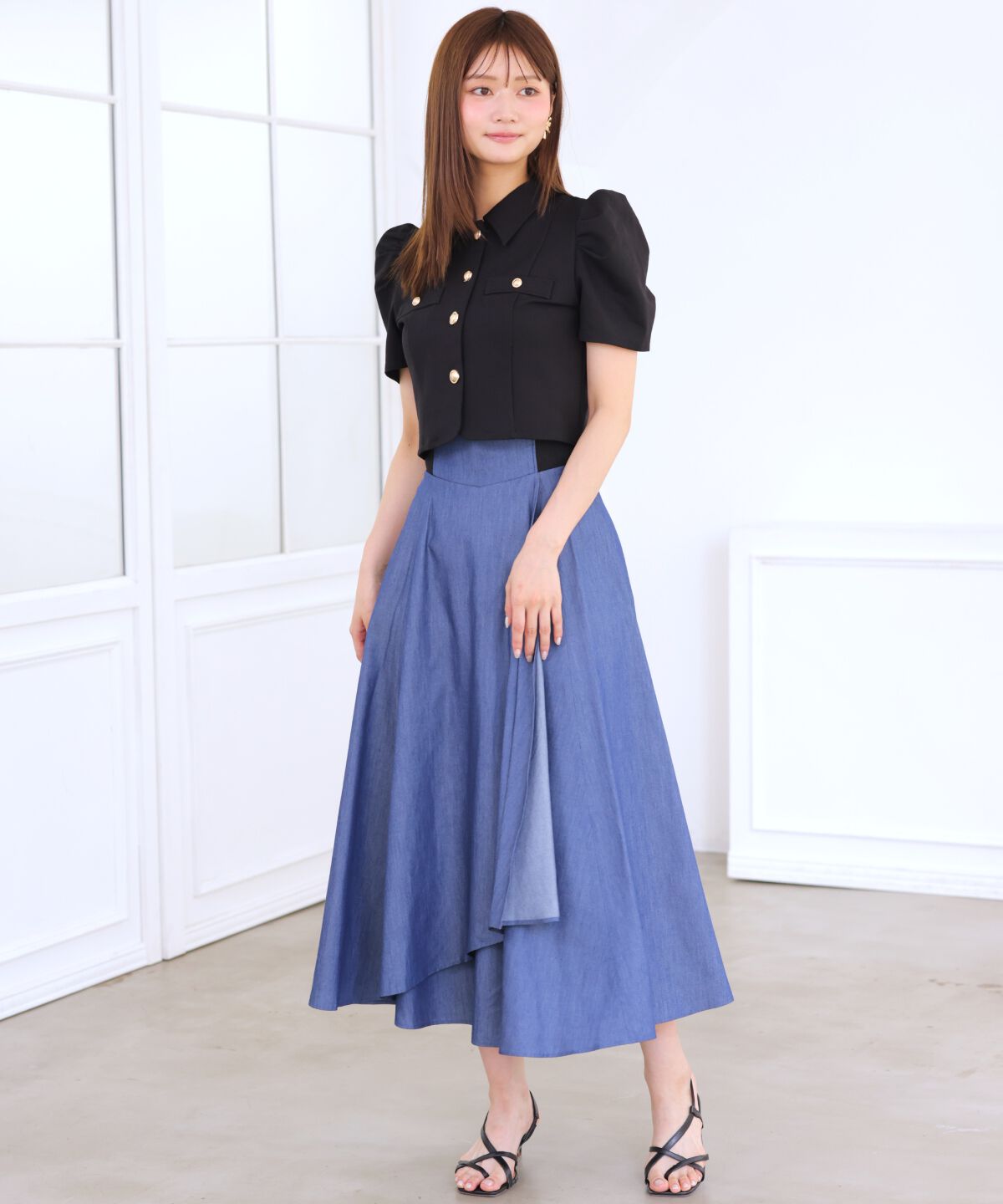 アンドクチュール「サイドリブシャンブレーデニムスカート」|スカート|