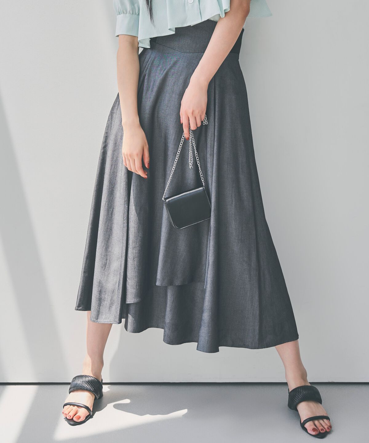 アンドクチュール「サイドリブシャンブレーデニムスカート」|スカート|