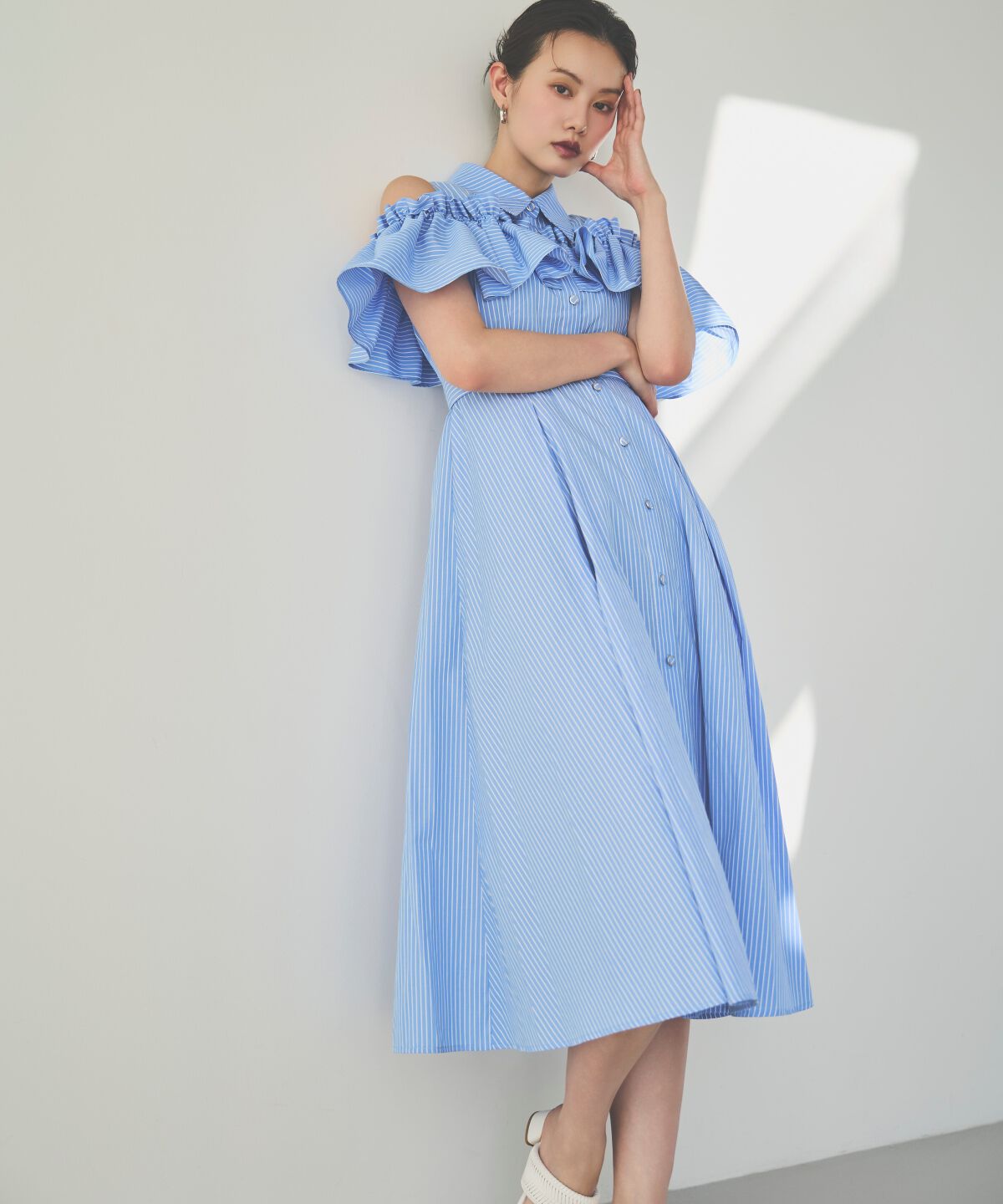 アンドクチュール「オープンショルダーストライプワンピース」|ワンピース|purpleborderｽﾄﾗｲﾌﾟ