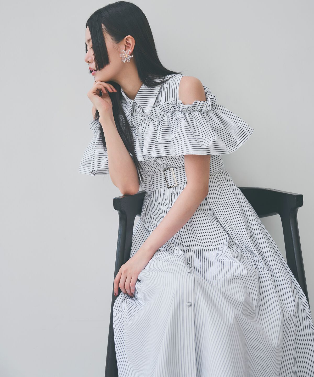 アンドクチュール「オープンショルダーストライプワンピース」|ワンピース|