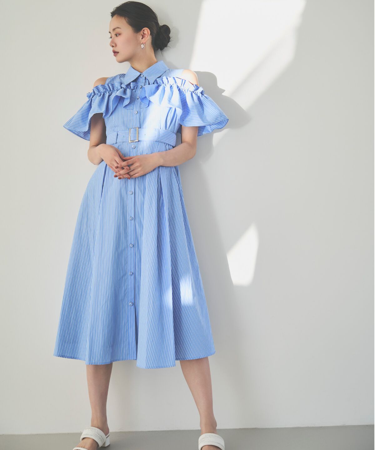 アンドクチュール「オープンショルダーストライプワンピース」|ワンピース|