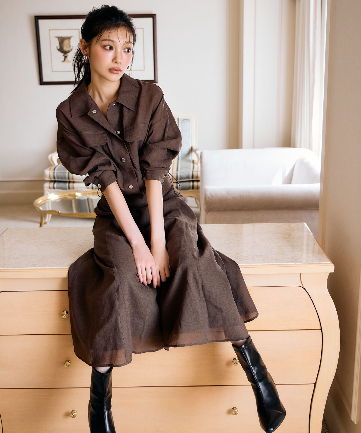 アンドクチュール「サイドリブシアーフレアスカート」|フレア|