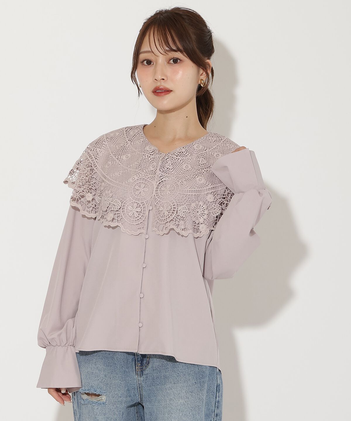 アンドクチュール「レースカラーブラウス」|シャツ・ブラウス|ピンク