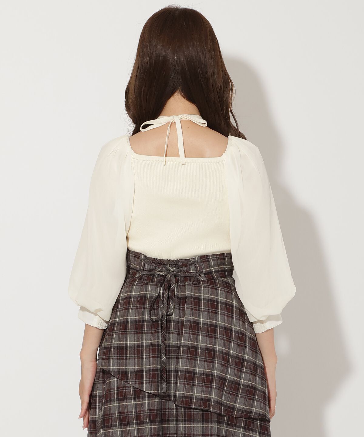 アンドクチュール「7分袖ホルターリボンニットプルオーバー」|ニット・セーター|