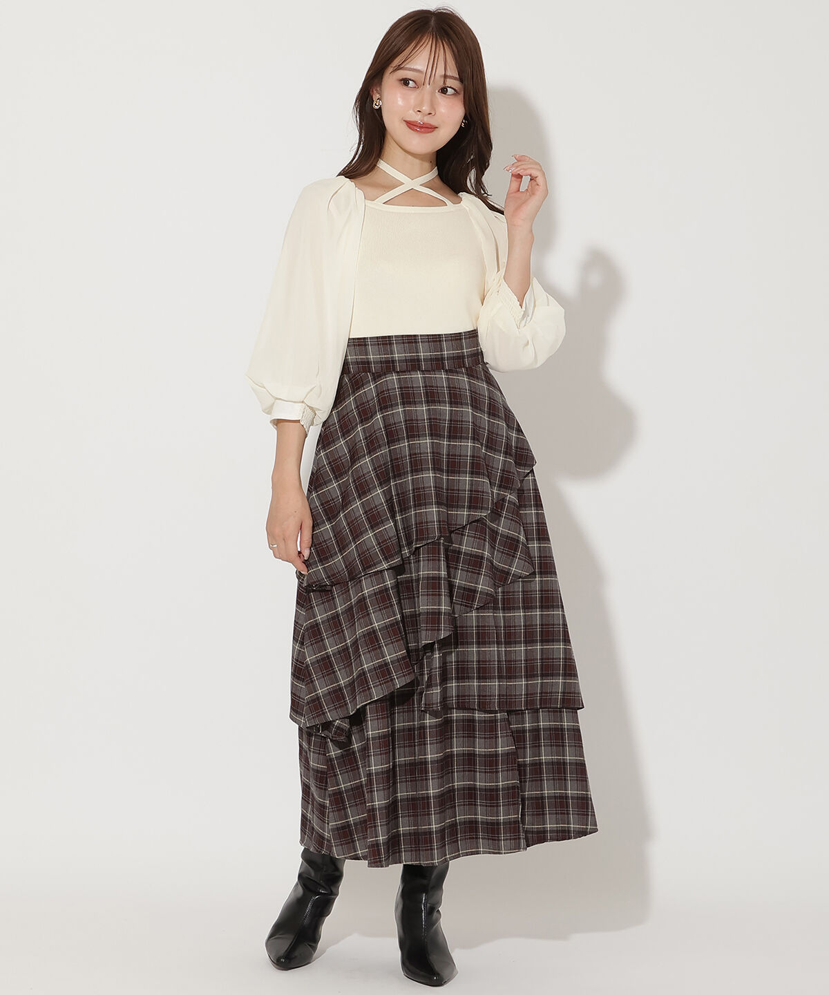 アンドクチュール「7分袖ホルターリボンニットプルオーバー」|ニット・セーター|