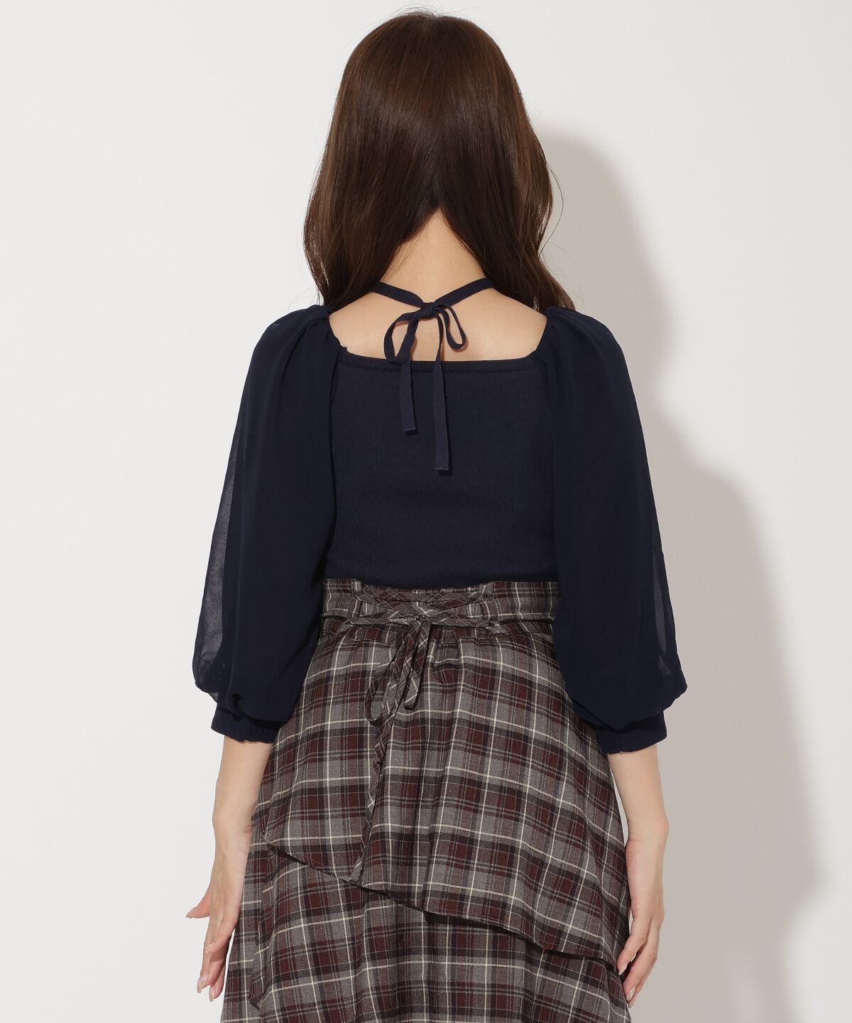 アンドクチュール「7分袖ホルターリボンニットプルオーバー」|ニット・セーター|