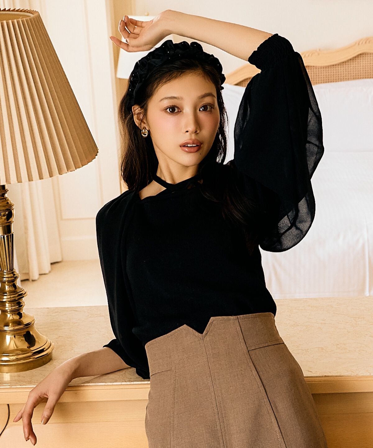 アンドクチュール「7分袖ホルターリボンニットプルオーバー」|ニット・セーター|