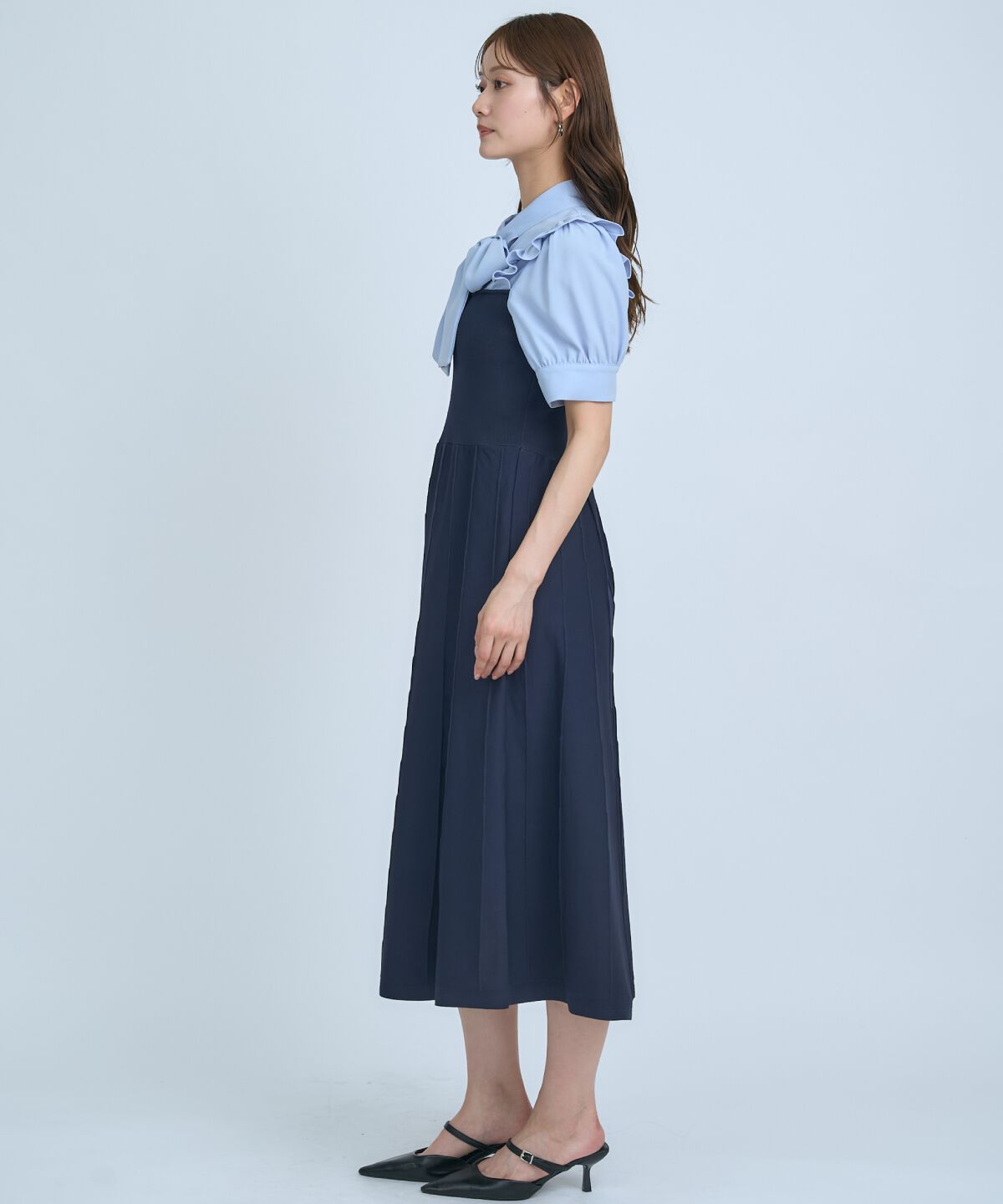 アンドクチュール「ニットビスチェ風ボウタイワンピース」|ワンピース|