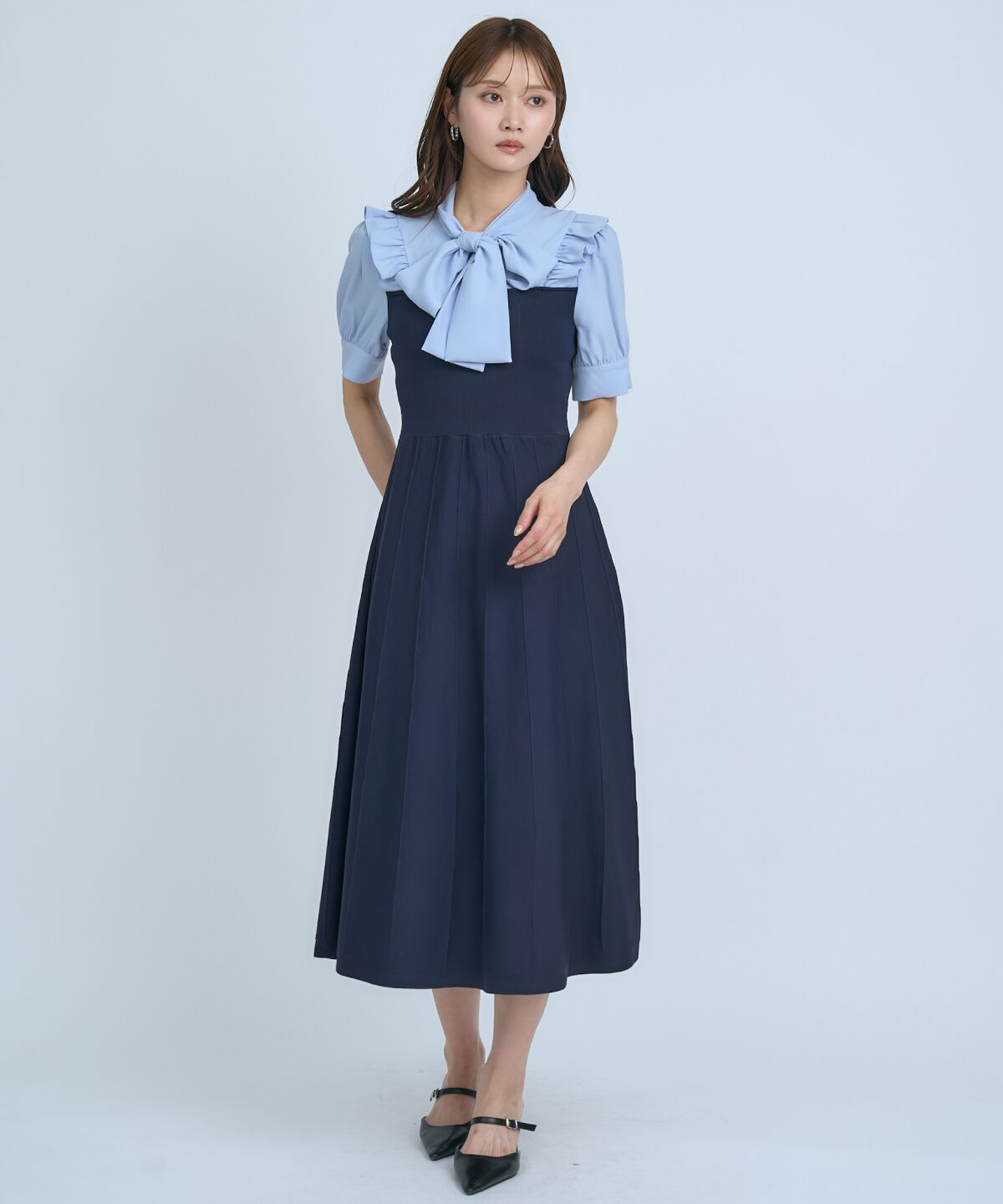 アンドクチュール「ニットビスチェ風ボウタイワンピース」|ワンピース|