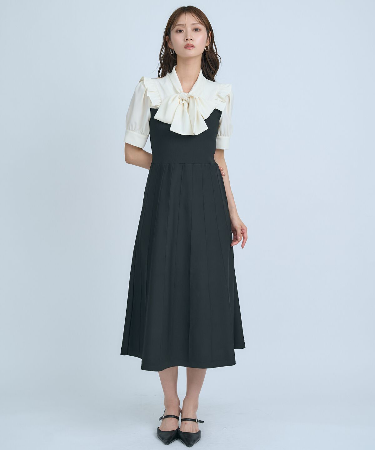 アンドクチュール「ニットビスチェ風ボウタイワンピース」|ワンピース|