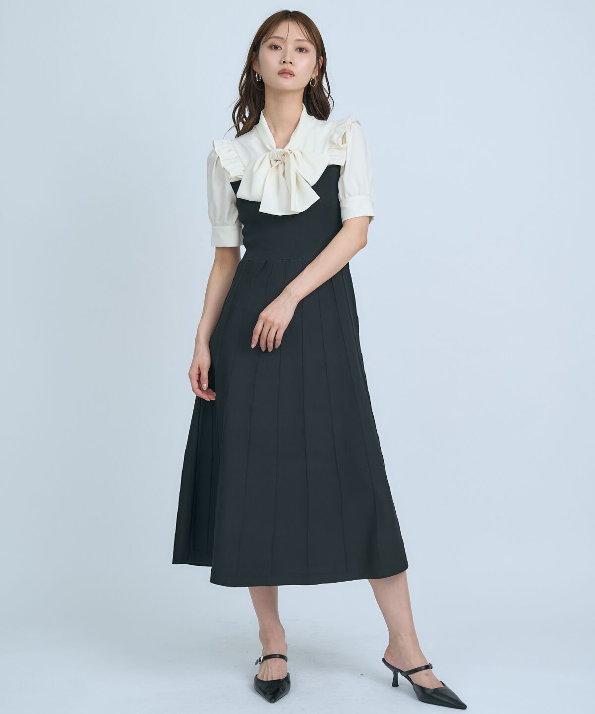 アンドクチュール「ニットビスチェ風ボウタイワンピース」|ワンピース|