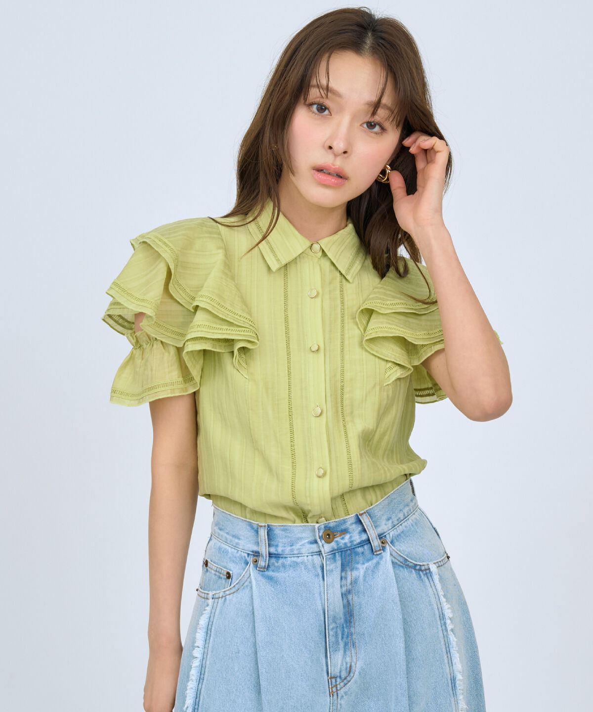 アンドクチュール「ラッフルスリーブシャツブラウス」|シャツ・ブラウス|