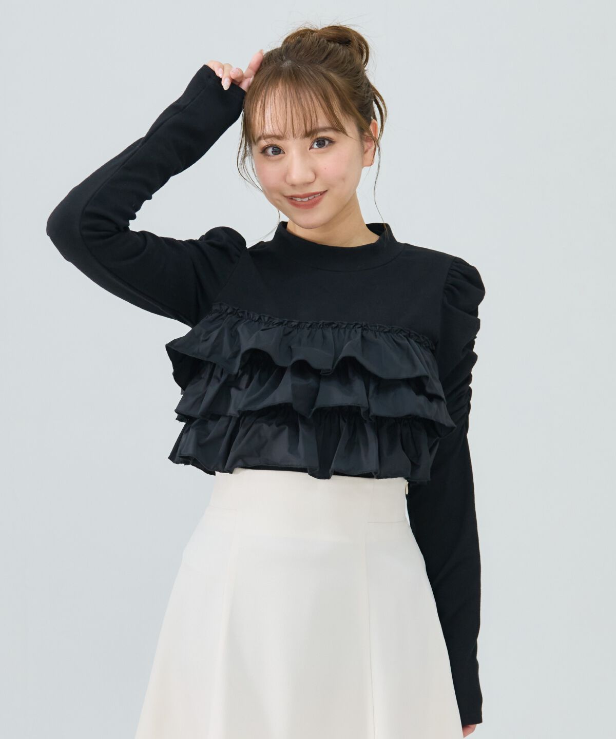 REDYAZEL「異素材フリルトップス」|Tシャツ・カットソー|ブラック