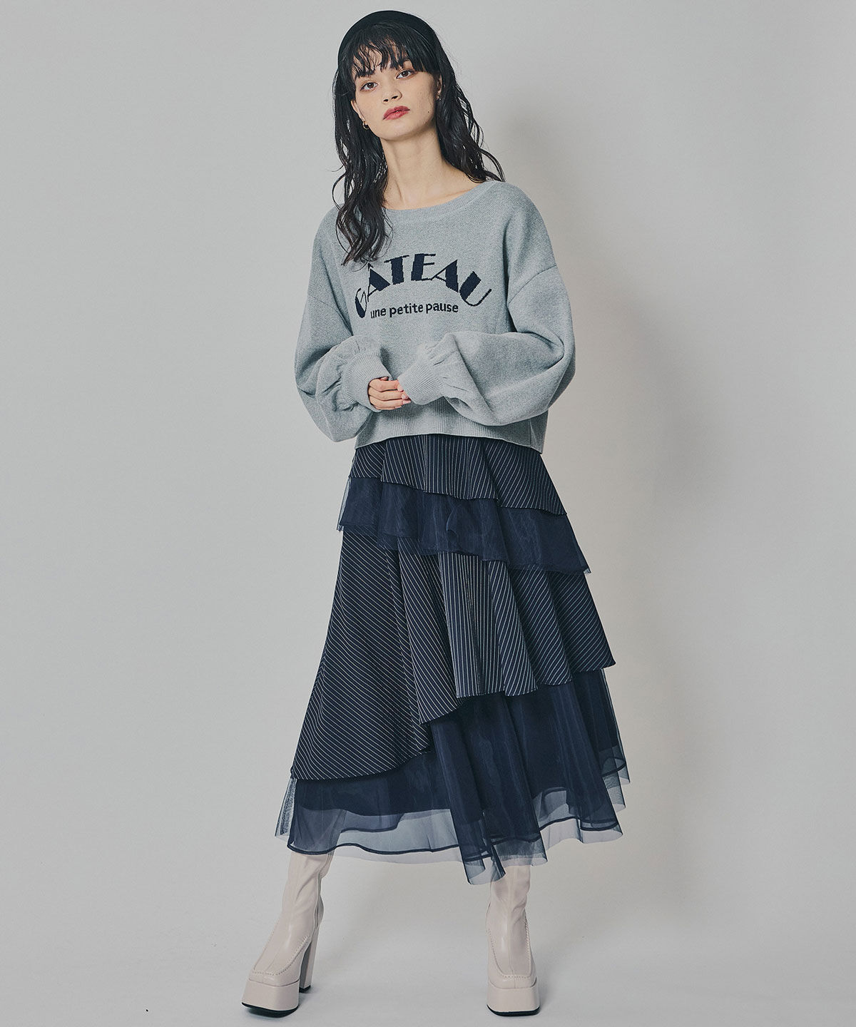 REDYAZEL「シアーMIXティアードスカート」|フレア|