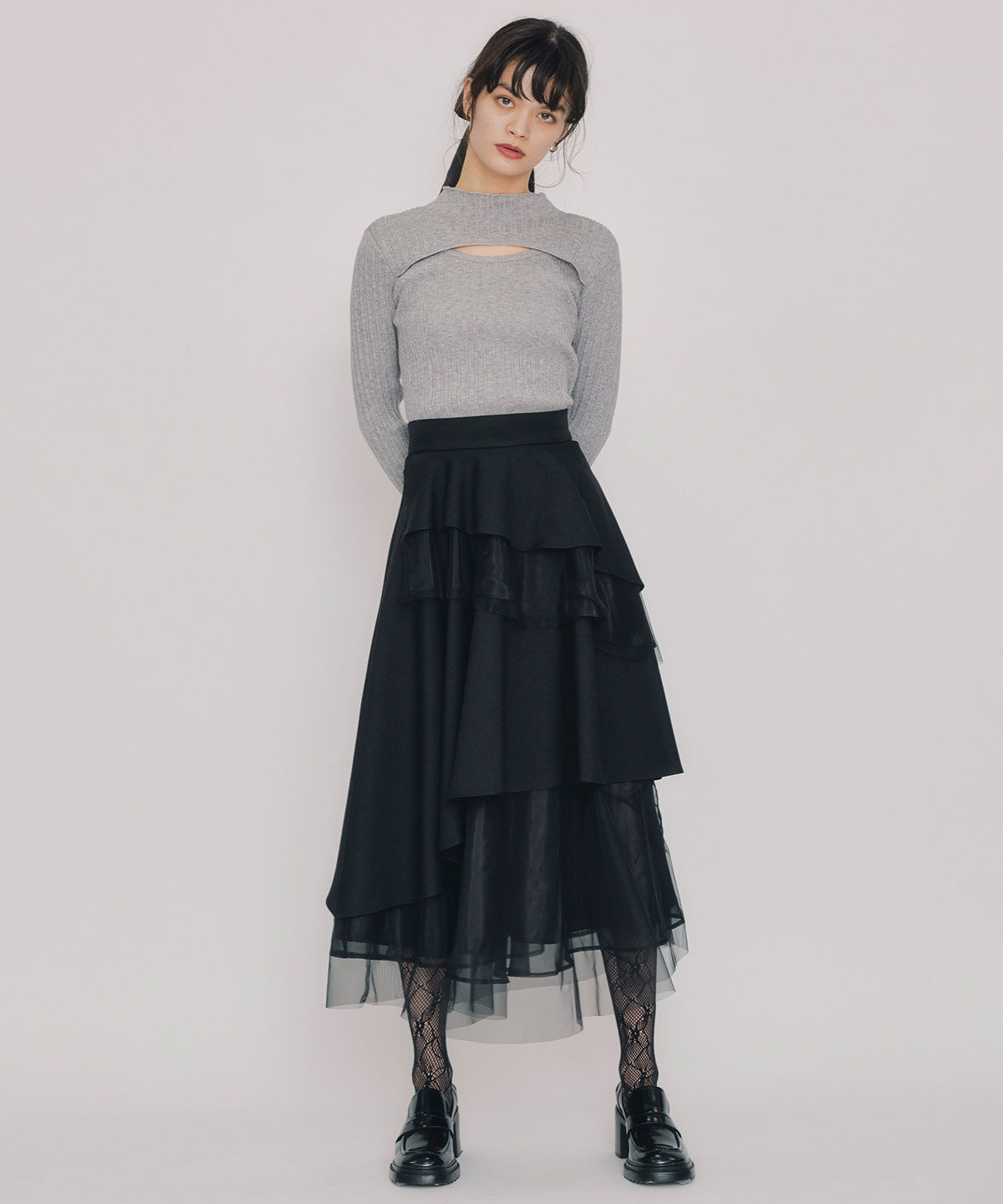 REDYAZEL「シアーMIXティアードスカート」|フレア|