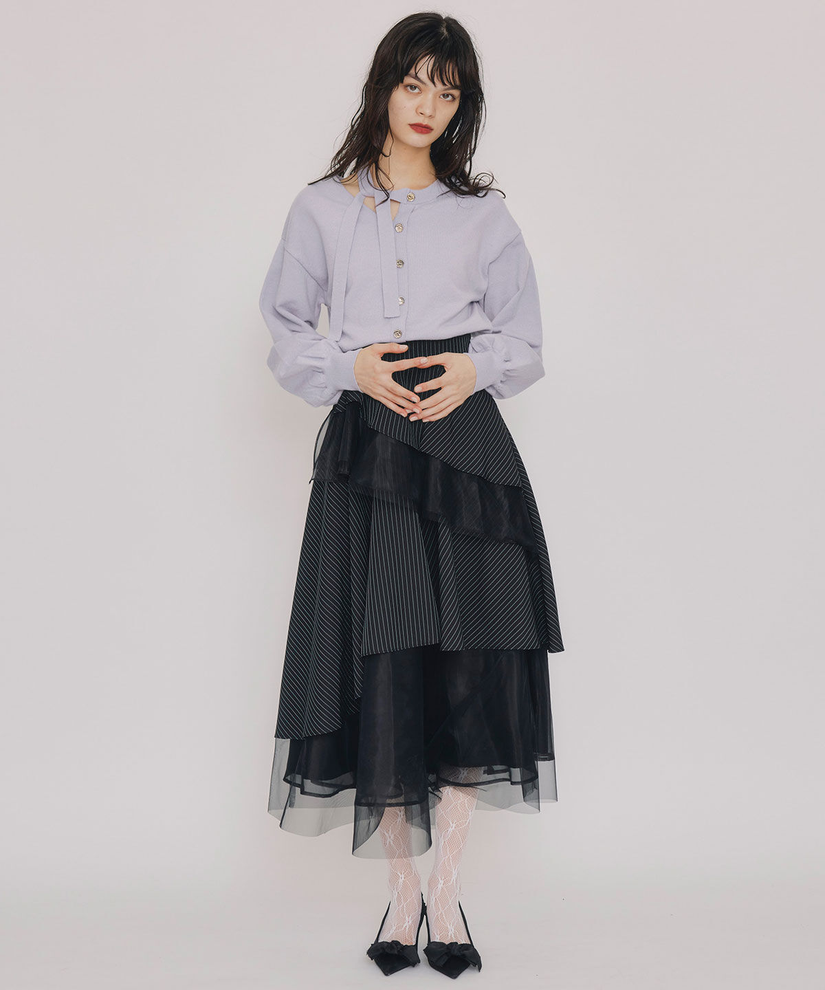 REDYAZEL「シアーMIXティアードスカート」|フレア|