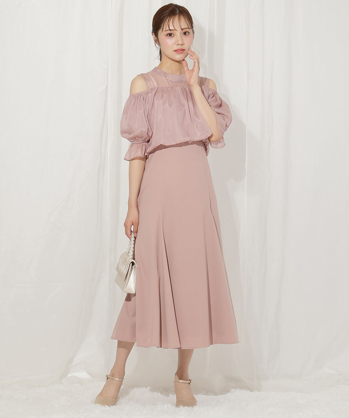 WILLSELECTION「リボンビスチェ付きドレス」|ドレス|ピンク