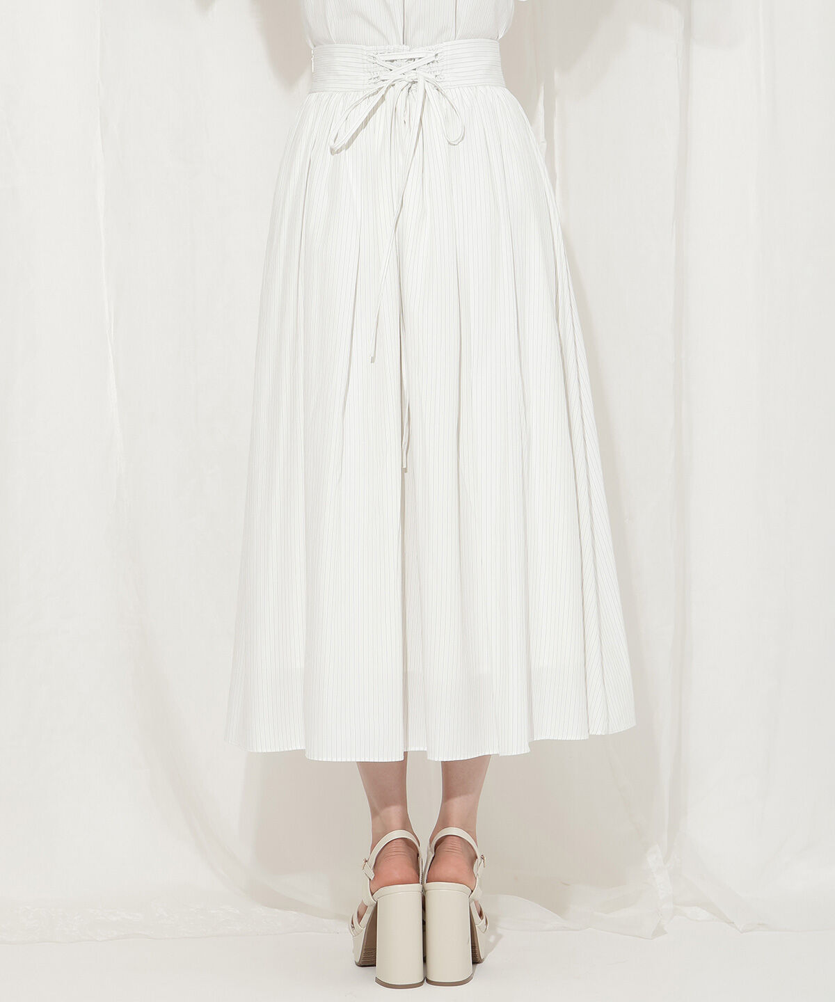 WILLSELECTION「バックレースアップストライプスカート」|フレア|