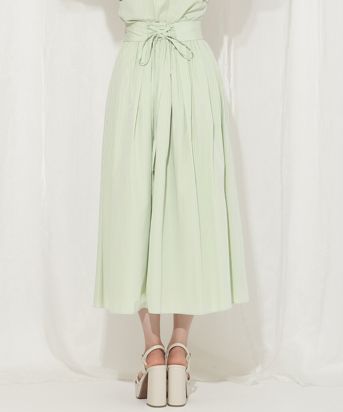 WILLSELECTION「バックレースアップストライプスカート」|フレア|