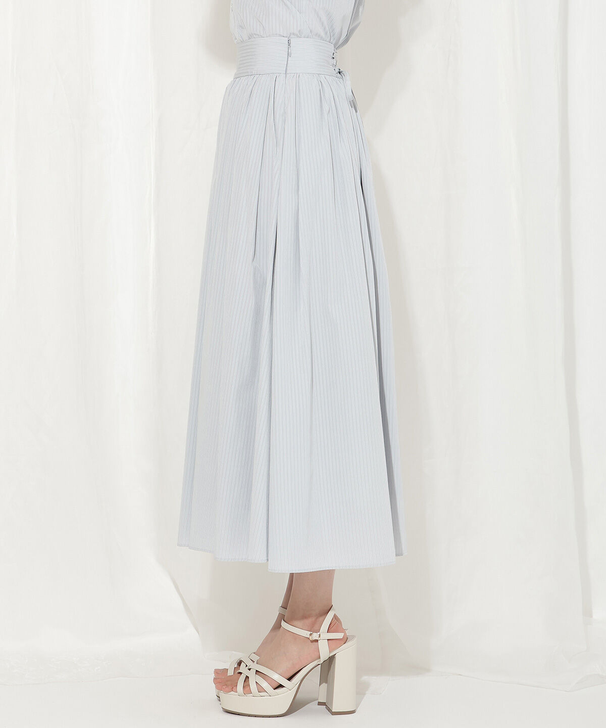 WILLSELECTION「バックレースアップストライプスカート」|フレア|