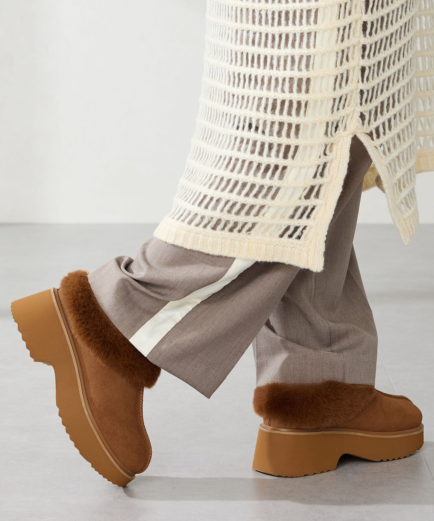 ORiental TRaffic「【 厚底 ・ 美脚 】 ムートン サボ /51325 ファー レオパード 防寒 」|サンダル|