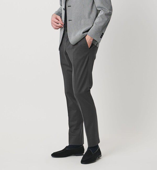 UNITED ARROWS「ジャージー スリムテーパード サイドシャーリング 1プリーツ スラックス」|スラックス|DK.GRAY