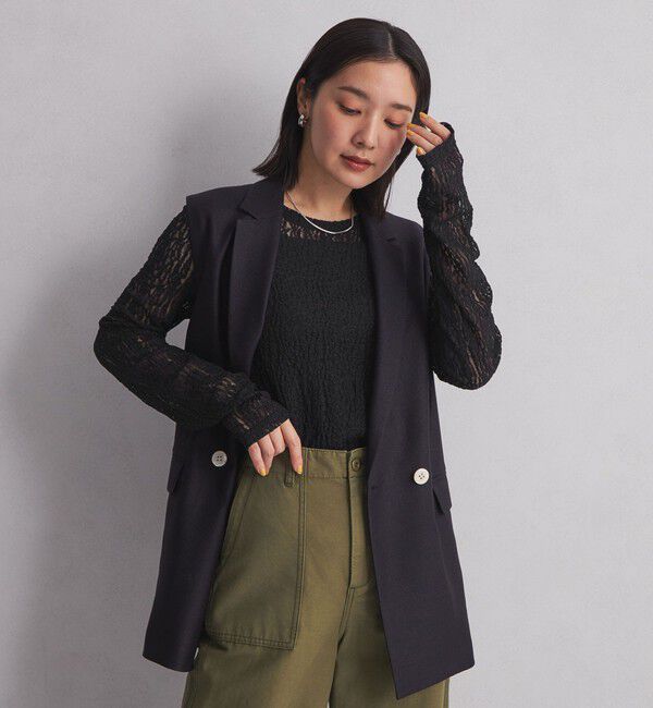 UNITED ARROWS green label relaxing「【WEB限定】＜at ease＞レース プルオーバー カットソー」|Tシャツ・カットソー|BLACK